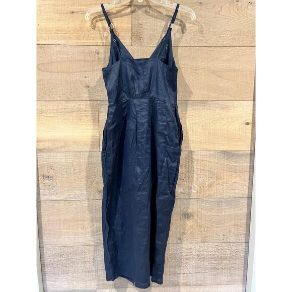 NWT REISS KAY TIE DETAIL NAVY  LINEN MIDI DRESS SIZE 2 - Picture 7 of 12